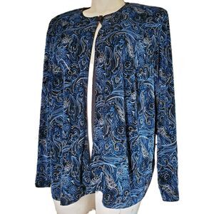 Coldwater Creek Women's Jacket 3X Blue Black Scroll Glitter Knit